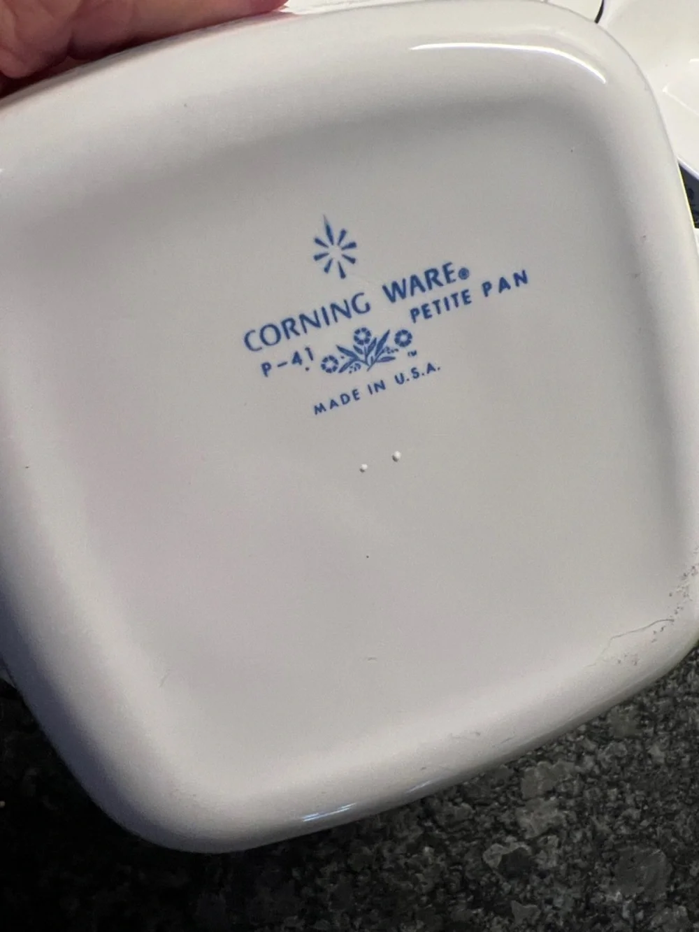3 Vintage Corningware petite White Casserole Dish with Cornflower blue pattern.